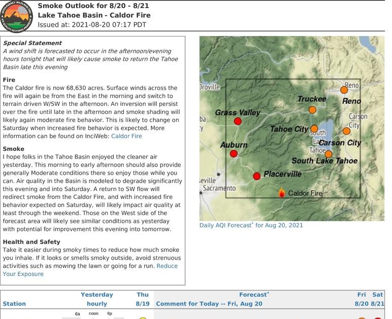 California Smoke Information Friday, Aug. 20, 2021 Lake Tahoe Basin