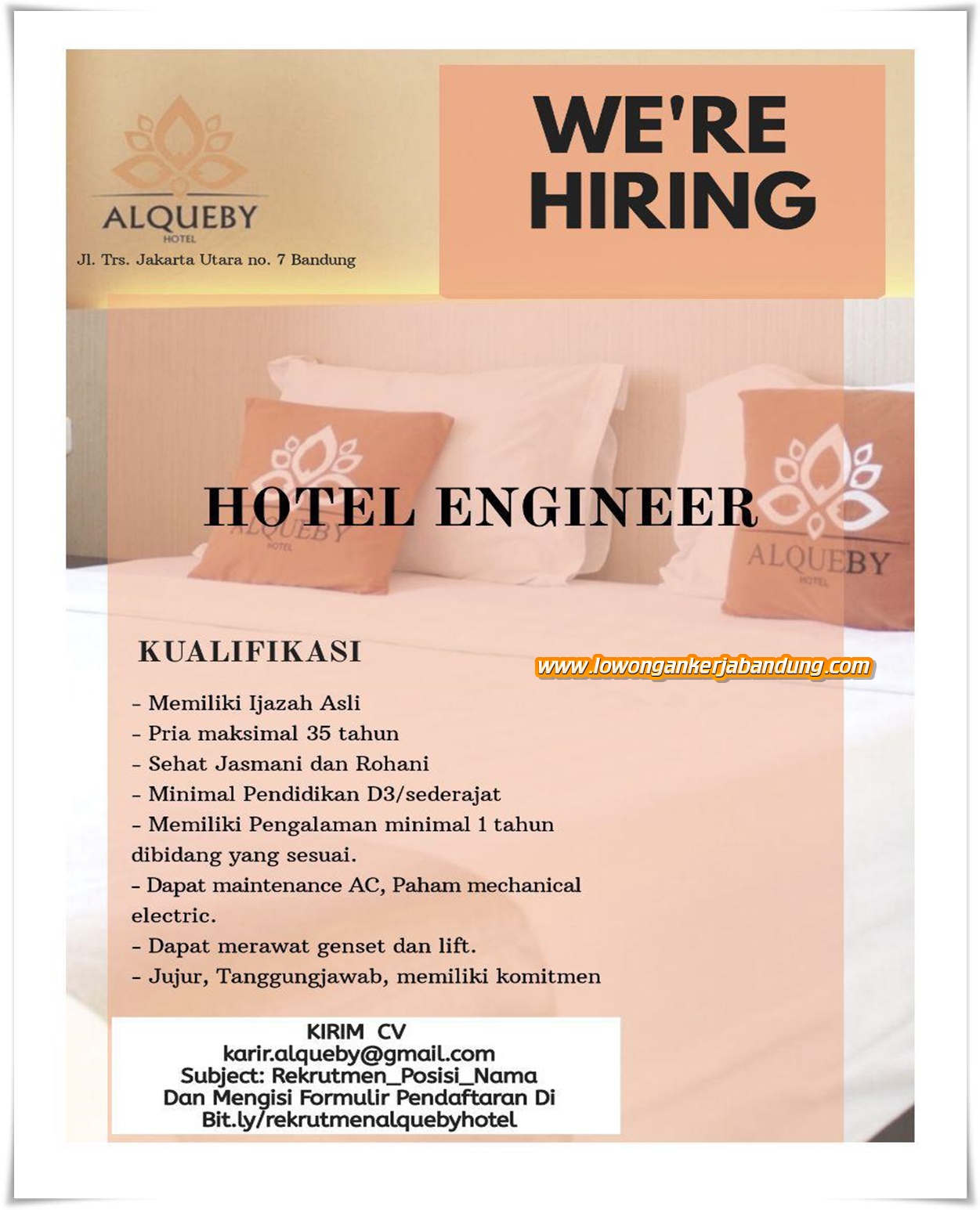 Lowongan Kerja Bandung Hotel Engineer Hotel Alqueby - Loker Bandung