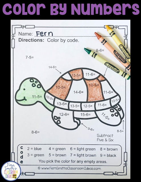 Subtraction Ocean Fun - FIVE Color By Numbers Printables for some Ocean Math Fun in your classroom! Looking for a resource to excite and engage your students? Print this packet, add it to your weekly plans and you're all done. Your students will love working on these skills during seat work, bellwork, center time, small group lessons, morning work, tutoring... they are even perfect for homework! Are your parents asking for extra work for their children? #FernSmithsClassroomIdeas