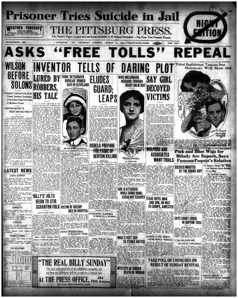 100 years ago in Pittsburgh, Pennsylvania Pittsburgh Press, Thursday