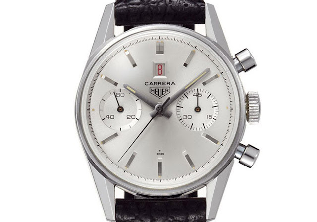 Carrera Heuer 3147N “Dato 45” này là chiếc đồng hồ bấm giờ đeo tay đầu tiên có màn hình hiển thị ngày kỹ thuật số được in trên đĩa - năm 1965