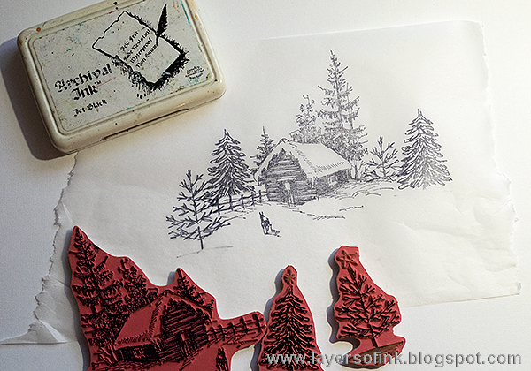 Layers of ink - Deer Winter Shadow Box Tutorial by Anna-Karin with Tim Holtz idea-ology embellishments.