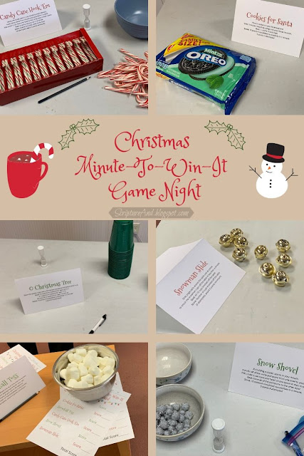 Christmas Minute-to-Win-It Game Night | scriptureand.blogspot.com