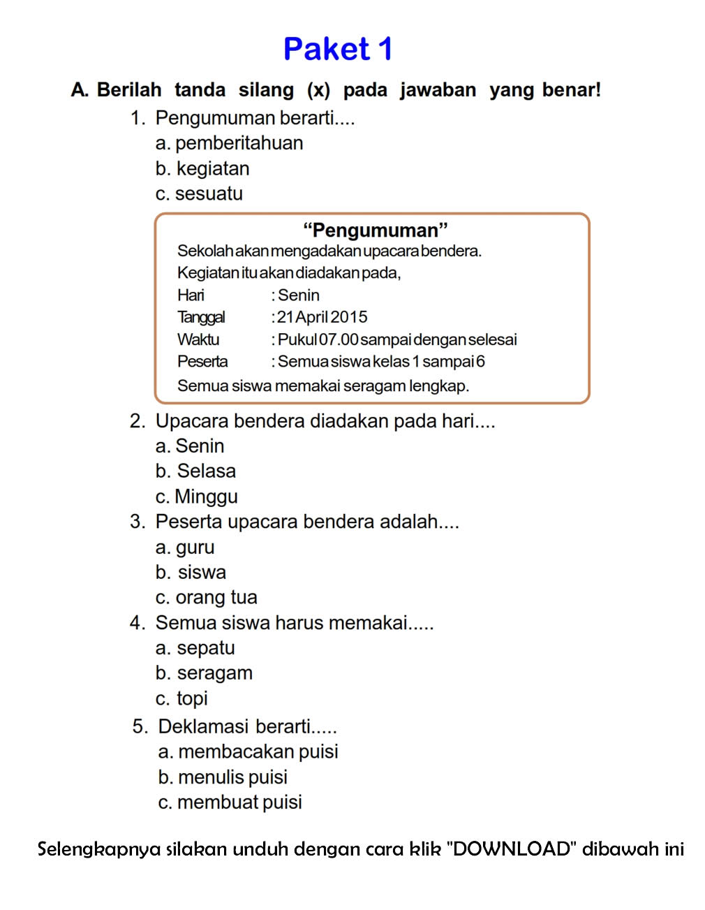 contoh soal essay bahasa indonesia kelas 9