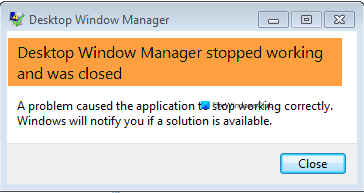 Desktop Window Manager werkt niet meer en is gesloten