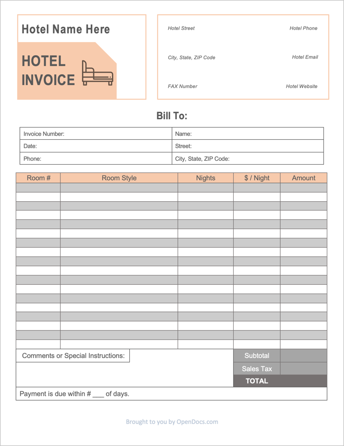 Hotel Room Invoice - Invoice Template