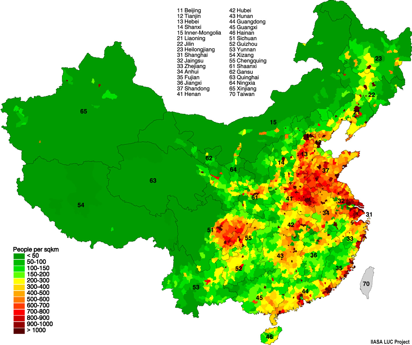 Population density map of China
