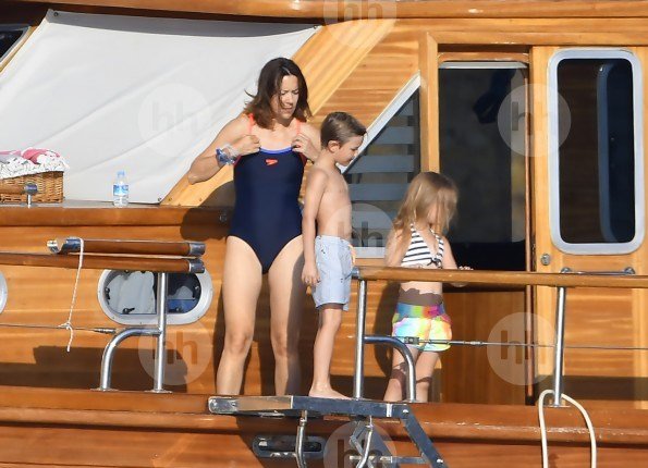 Crown Princess Mary, Crown Prince Frederik, Prince Christian, Princess Isabella, Prince Vincent and Princess Josephine on holiday on a luxury yacht in Kos island of Greece