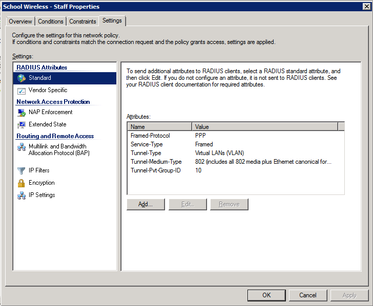 dynamic vlan assignment with nps radius server