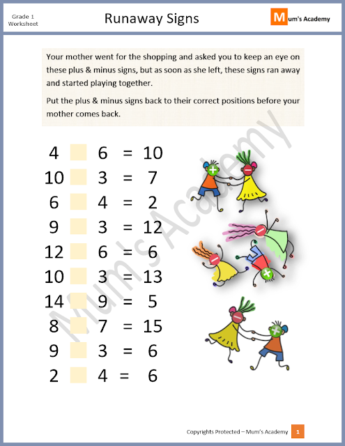 Grade 1 - Worksheet - Runaway Signs - Mum's Academy