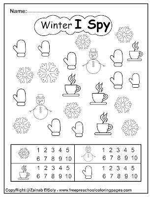 winter icons i spy coloring pages free printable for kids free preschool coloring pages for Christmas holidays color and count numbers from 1 to 10  