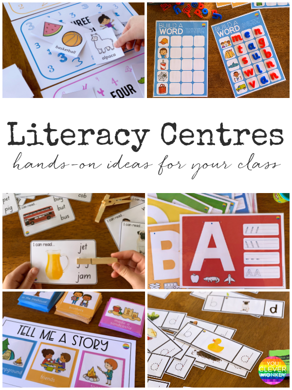The Ultimate List of Literacy Center Activities - plenty of literacy work station and Daily 5 Word Work ideas and inspiration for the classroom  for developing phonological awareness, rhyme, syllables, initial sound knowledge and word work. Perfect for young children aged 5-8 years | you clever monkey