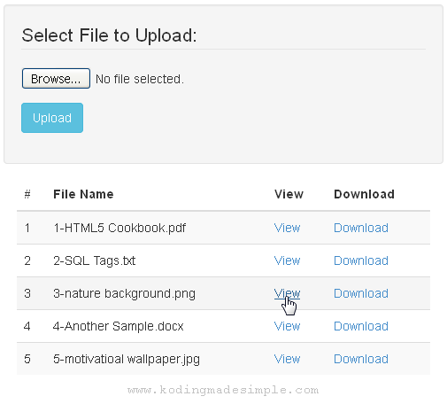 File Upload, View And Download Using Php And Mysql