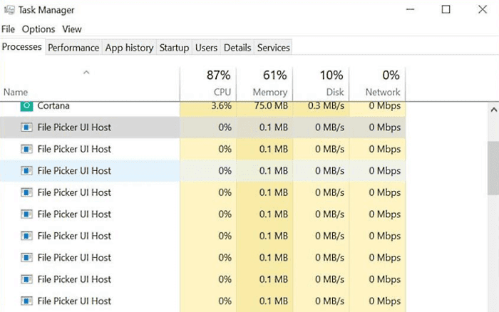 El host de la interfaz de usuario del selector de archivos PickerHost.exe no responde.