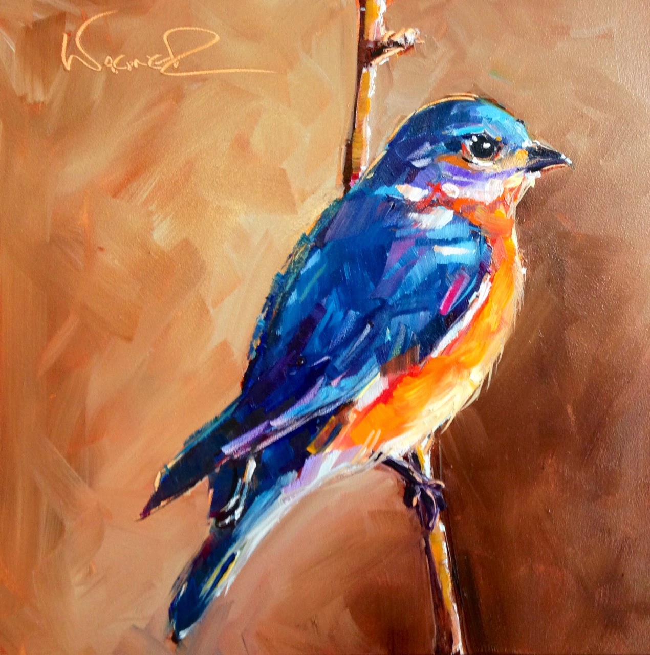 Olga Paints CONTEMPORARY BLUE BIRD PAINTING in OILS by OLGA WAGNER