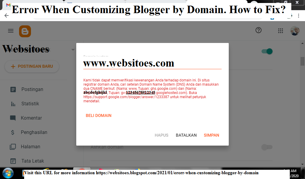 Erorr When Customizing Blogger by Domain, and How to Fix - WEBSITOES