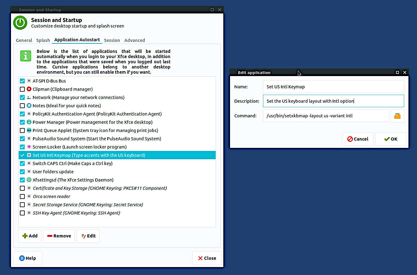 oesediez XFCE Set Keyboard Layout and Disable Caps Locks