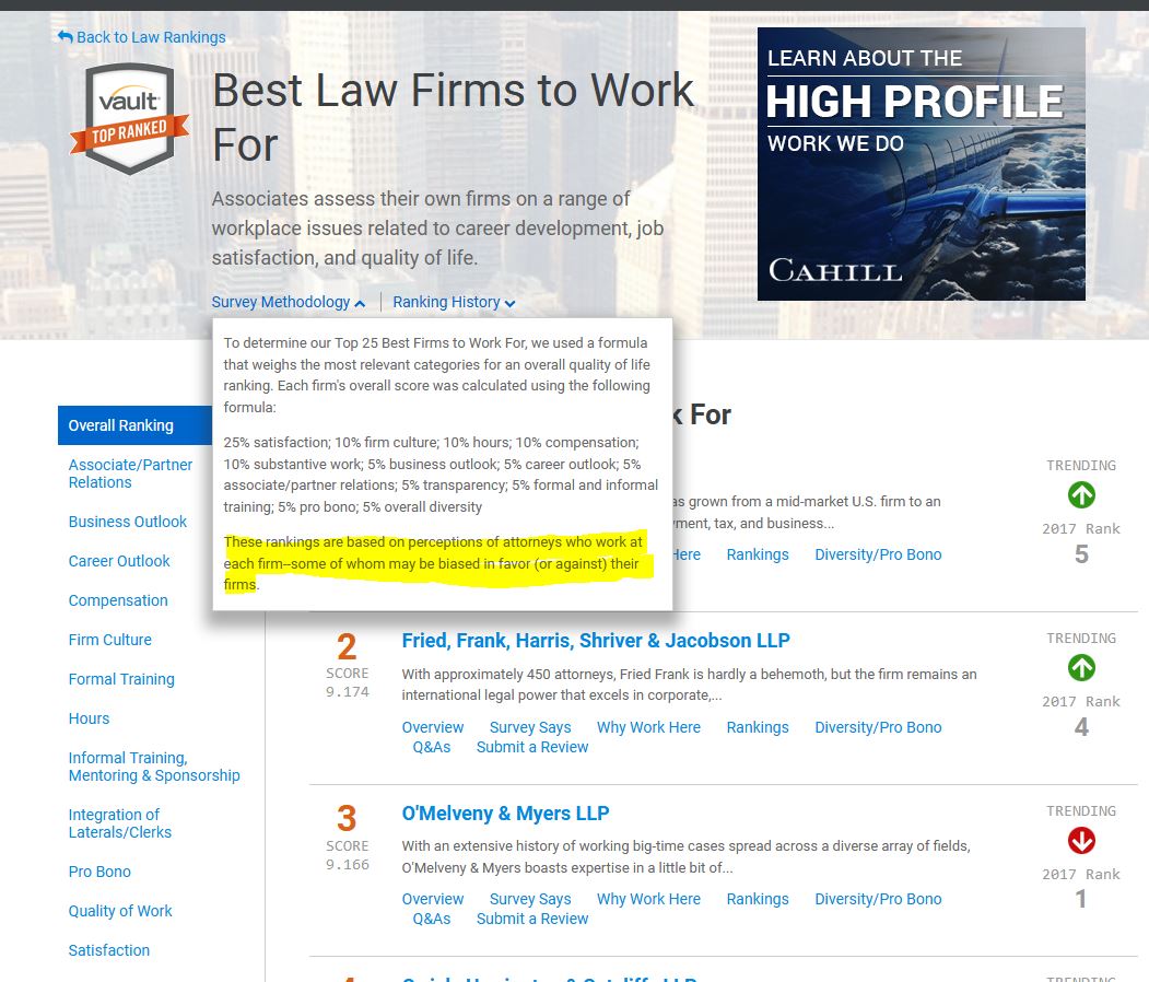 O'Melveny & Myers's lack of ethics Vault tells minorities to join