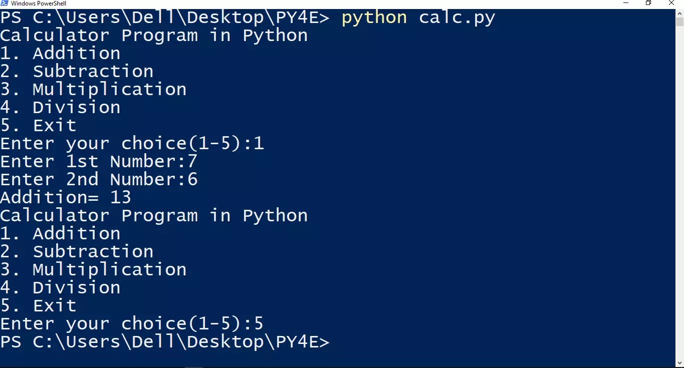 Calculator Program in Python using while loop