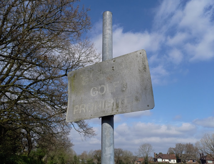A GOLF PROHIBITED sign at Meriton Road Park in Handforth