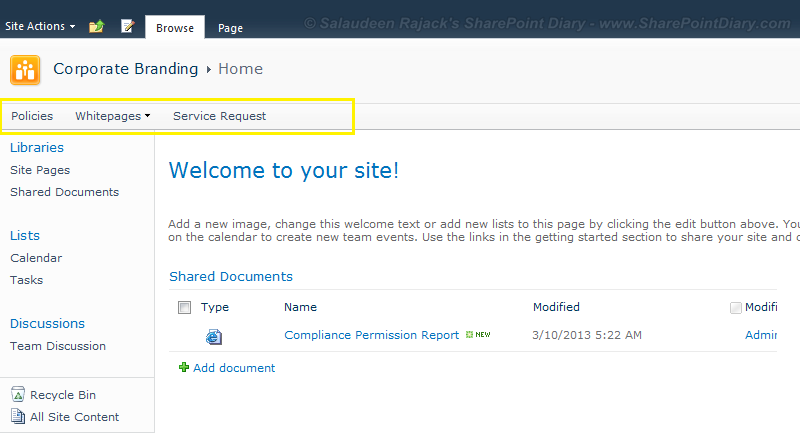 How To Hide Home Tab In Sharepoint 2007 2010 2013 Top Navigation