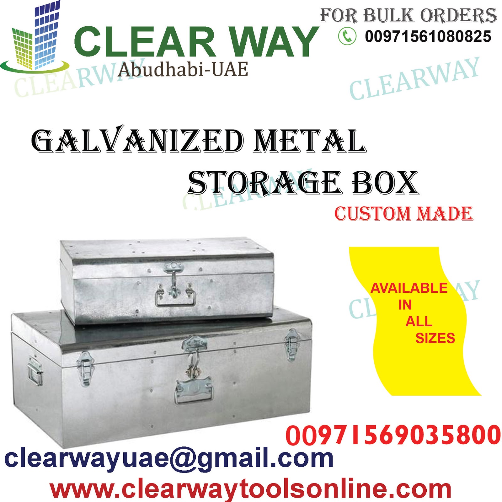 CLEARWAY CUSTOMIZED GALVANIZED METAL STORAGE BOX DEALER IN MUSSAFAH