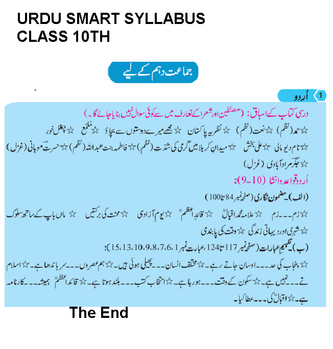 URDU SMART SYLLABUS ONLINECLASS 10 reduced syllabus PUNJAB BOARD 2021fusion stories