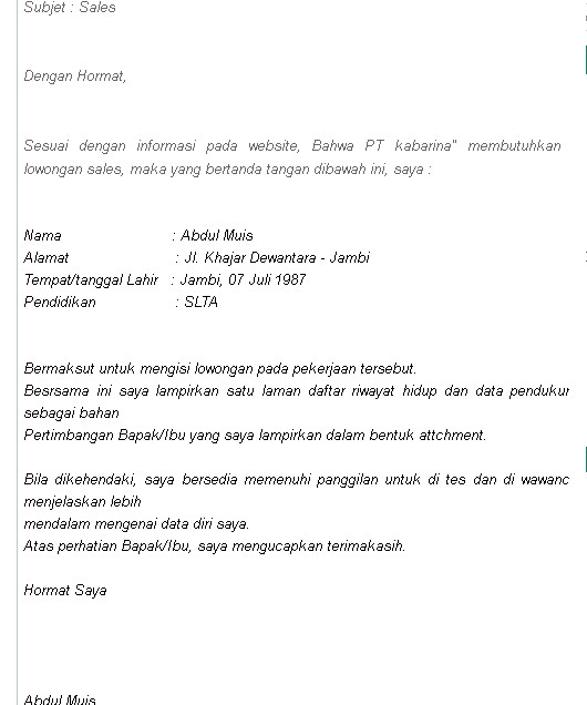 Contoh Surat Lamaran Kerja Via Email Pdf Gontoh