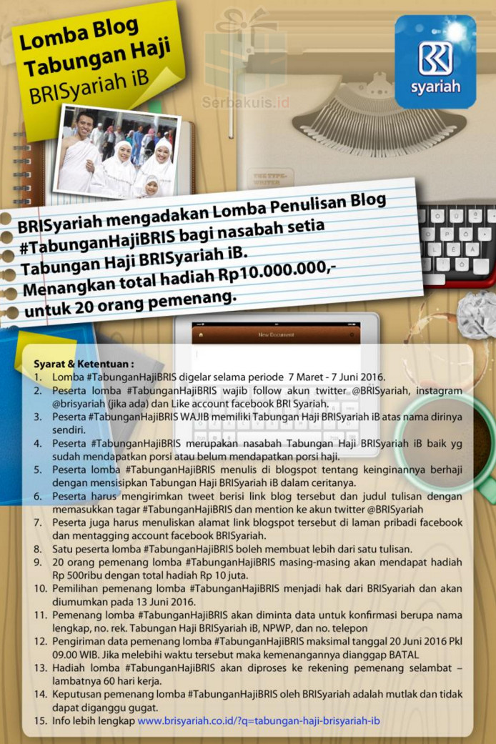 Kontes Blog Tabungan Haji BRI Syariah Berhadiah Uang 10 Juta Kontes Blog Tabungan Haji BRI Syariah Berhadiah Uang 10 Juta
