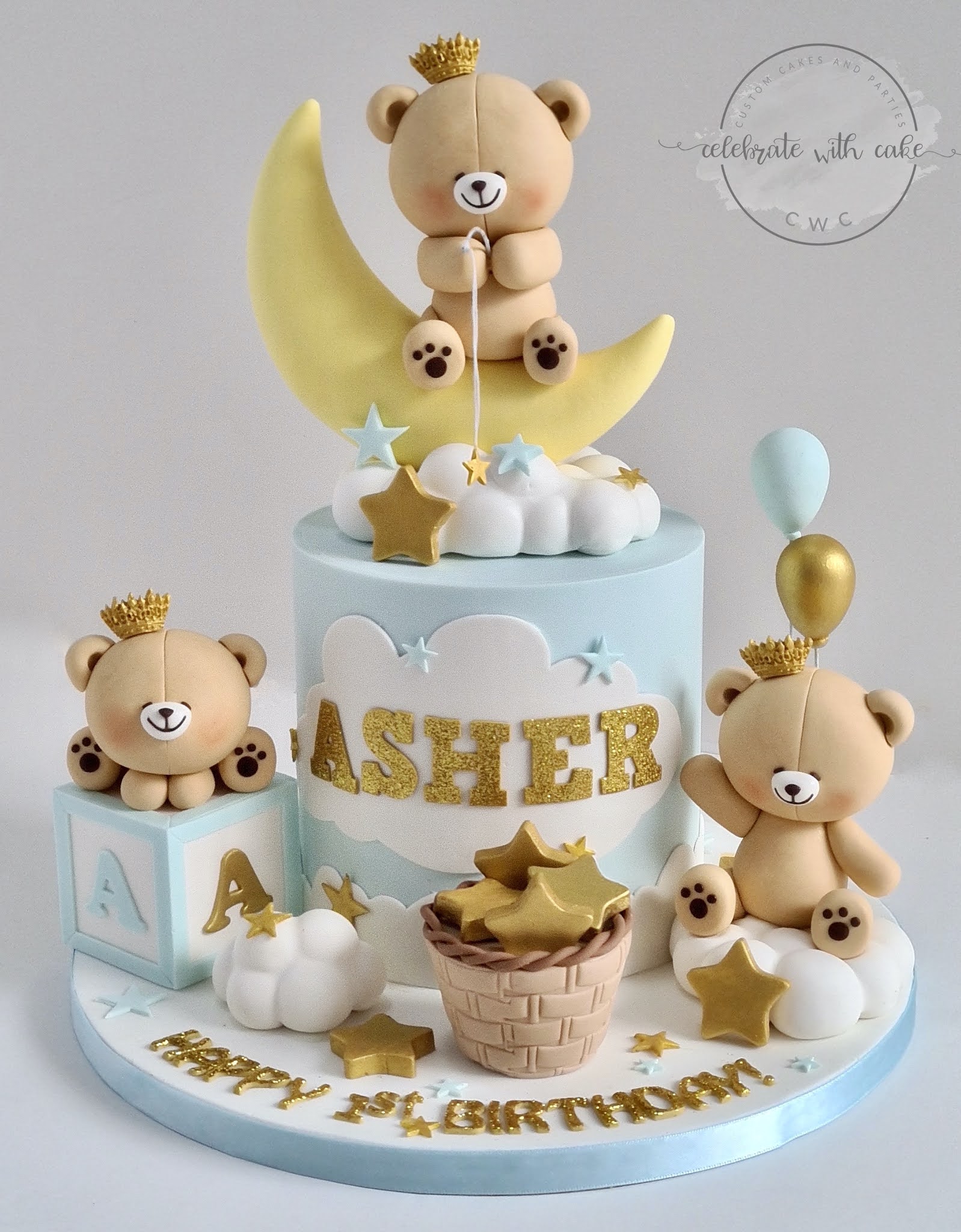 Celebrate with Cake! Teddy Bear 1st Birthday single tier Cake