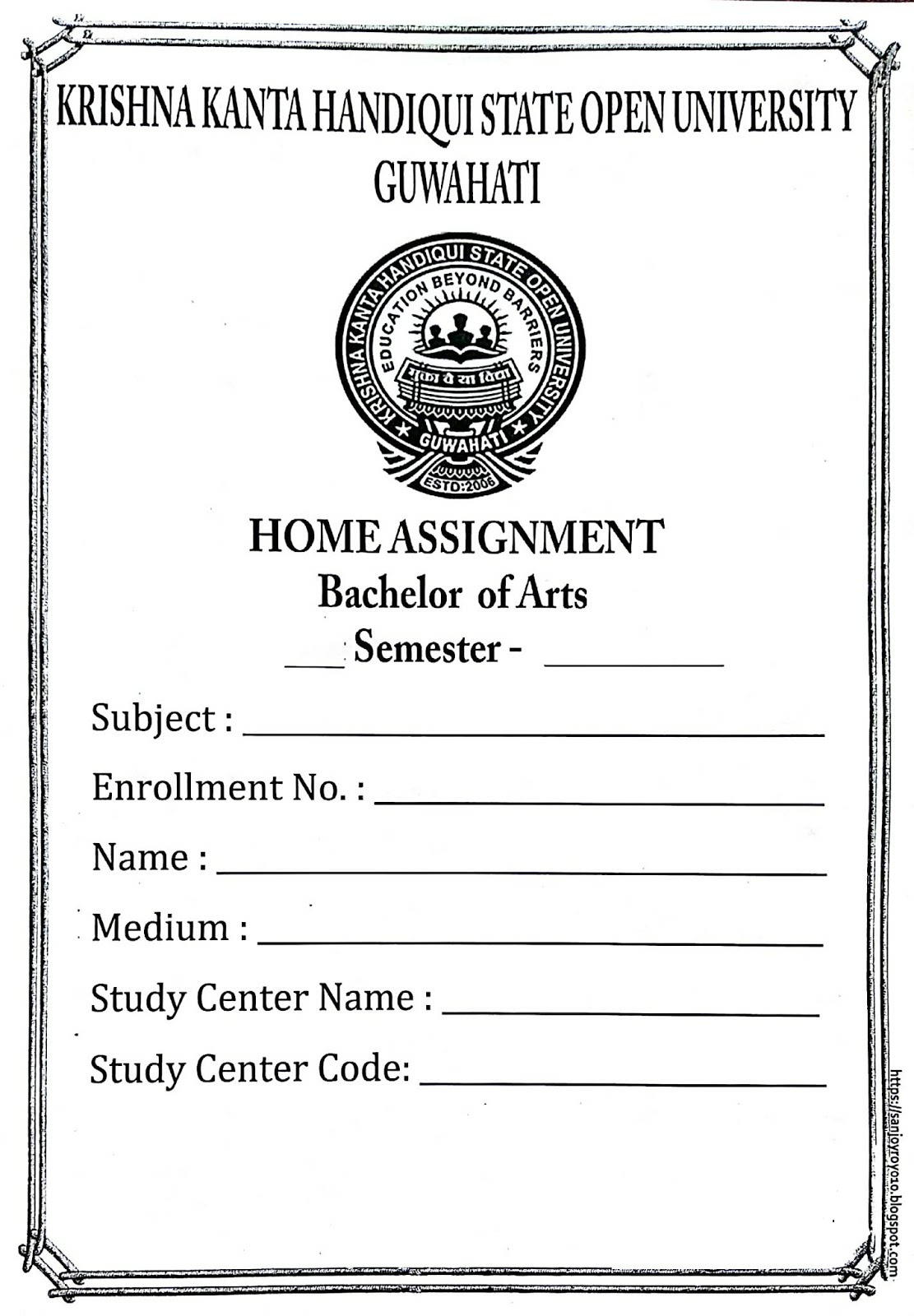 first page of assignment format