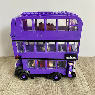 Purple triple decker bus from Harry Potter movies with lego figures