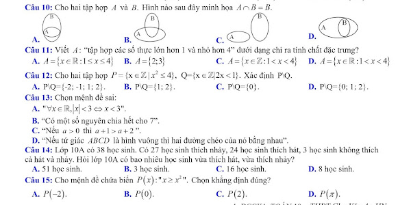 Đề cương ôn tập giữa học kì 1 Toán lớp 10 (trắc nghiệm)