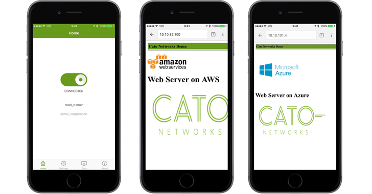 Figure 12: Cato client for iOS connects the user to all resources with a single VPN connection Figure 12: Cato client for iOS connects the user to all resources with a single VPN connection