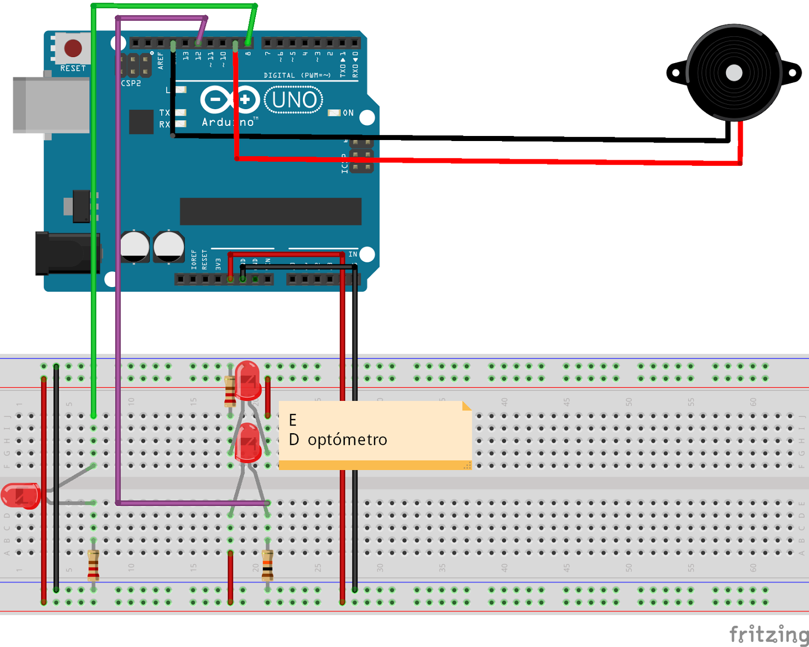 Opto interruptor, led y buzzer - Arduino / Fritzing ~ Xochimeh