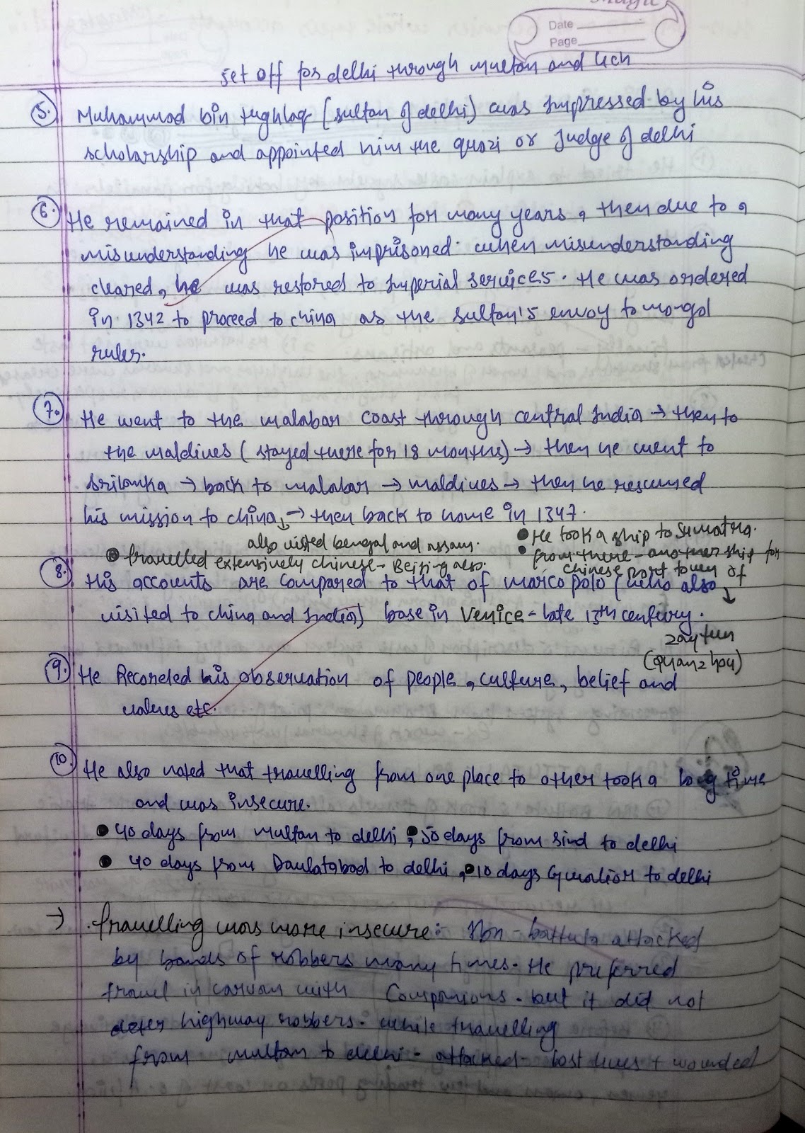 Handwritten Notes of Through The Eyes of Travellers History Class