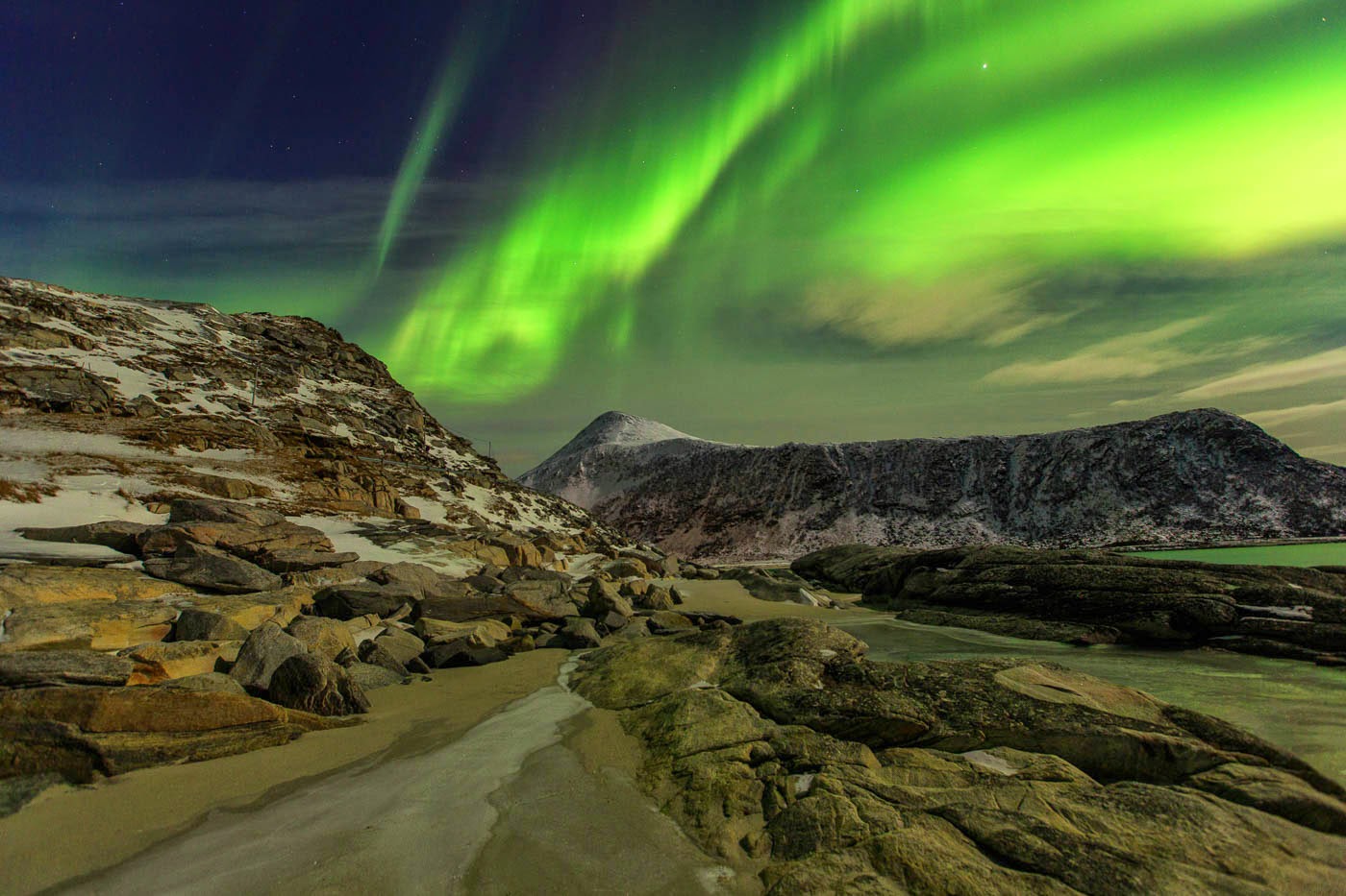 Moore Photography Aurora Borealis over Haukland Beach, Lofoten Islands
