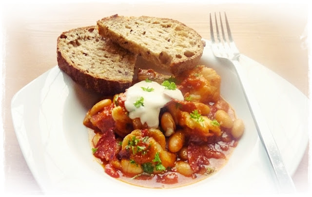 cod white beans and chorizo spicy tomato sauce roasted garlic mayonnaise