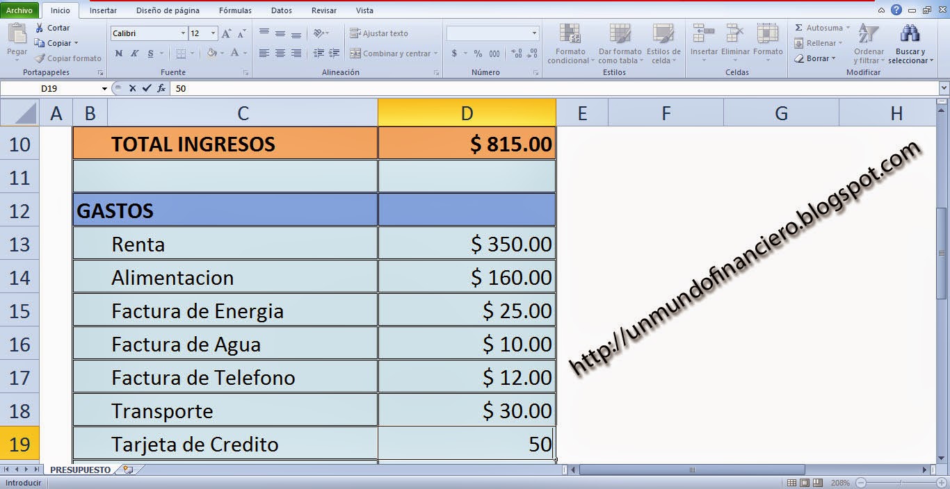 Mundo Financiero Presupuesto En Excel Modelo 1