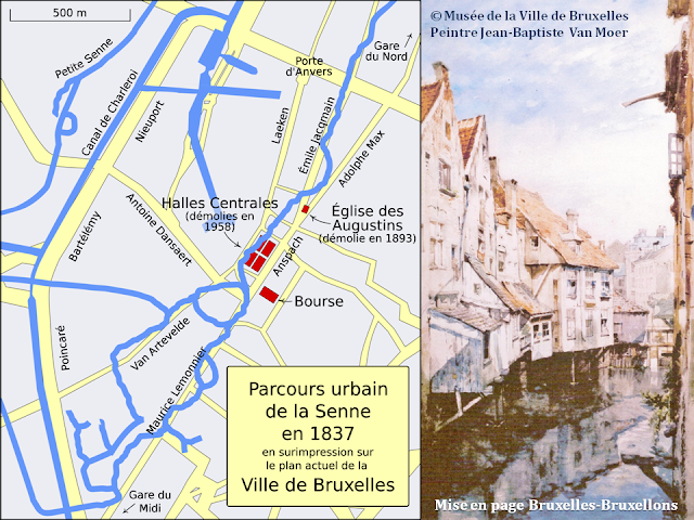 Bruxelles, les pieds dans l'eau de la Senne - Bruxelles disparu - Parcours urbain de la Senne en 1837 - Bruxelles-Bruxellons