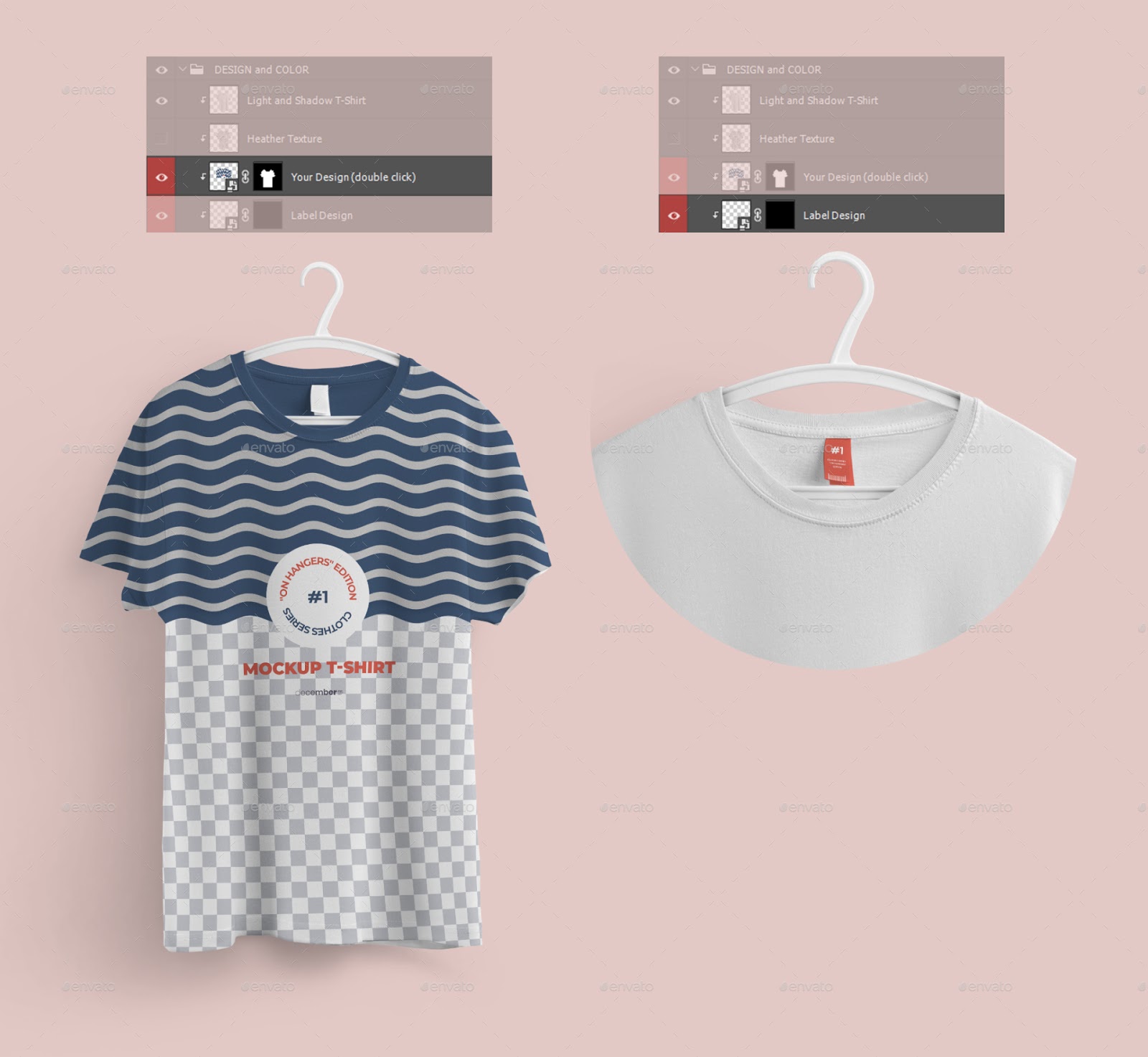 Front and Back T-shirts Mockups With 6 Different Hangers (PSD) - Ngcloudy.com