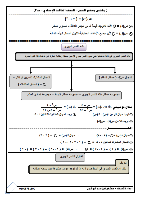 ملخص نظريات وقوانين الجبر للصف الثالث الإعدادى ترم ثانى في 10 ورقات 0%2B%25286%2529