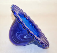 Blue wispy fused glass vase without stand