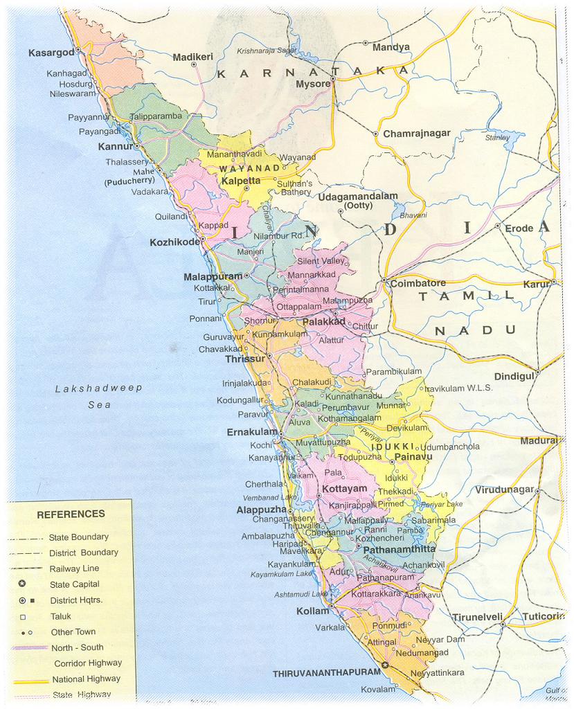 Kerala Malayalam Map / List Of Districts Of Kerala : It is an ...