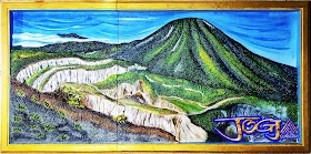 Relief lukisan timbul gunung pangrango dari batu alam putih