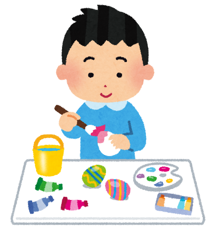 イースターのイラスト 卵に色を塗る男の子 かわいいフリー素材集 いらすとや