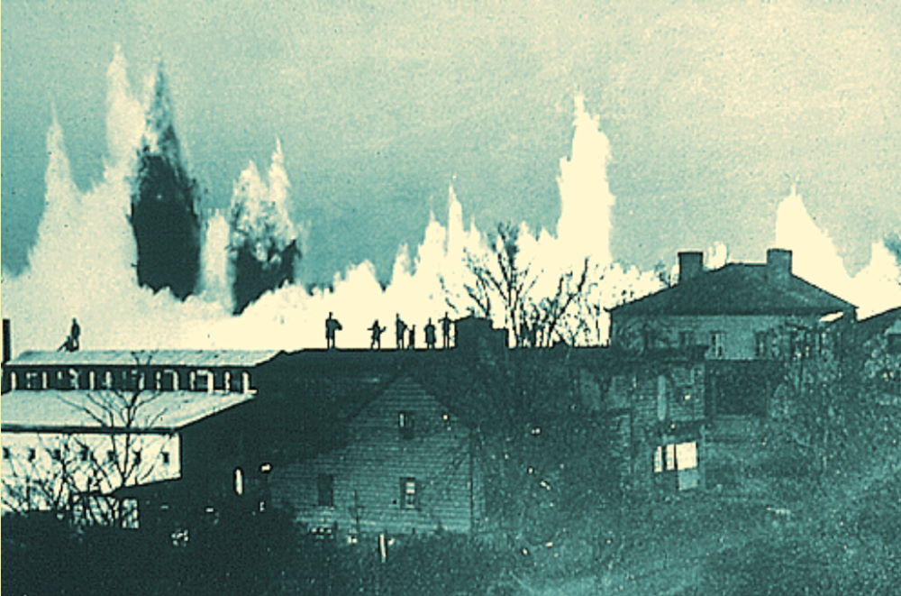 Flood rock explosion on October 10, 1885.