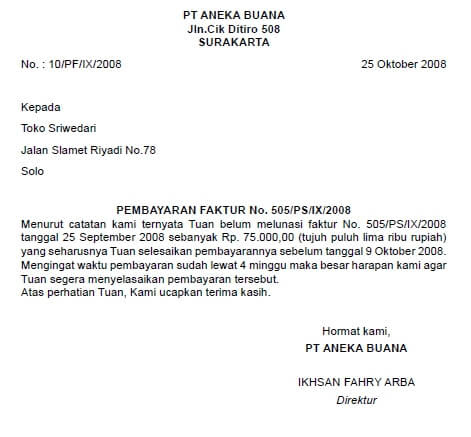 contoh surat negatif dalam bisnis