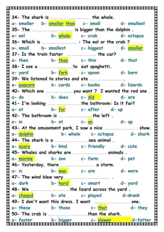 مراجعة لغة انجليزية منهج شهر مارس ترم ثانى للصف الخامس الأبتدائى بالاجابات 3