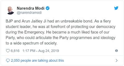 Modi's Tweet on Arun Jaitley's Death